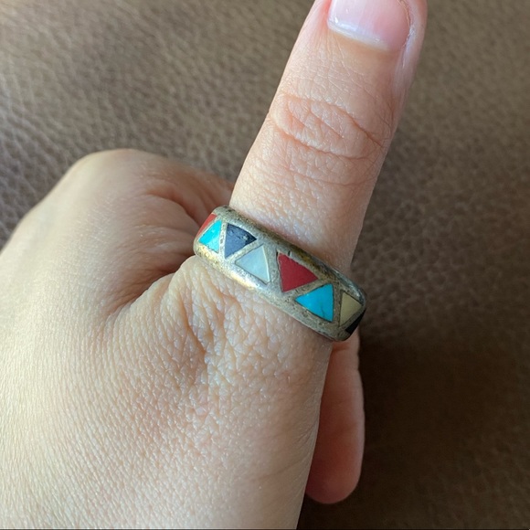 Turquoise, coral, black onyx ring - Picture 2 of 3